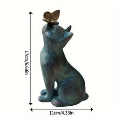 Curious Cat with Butterfly Statue Resin Decoration