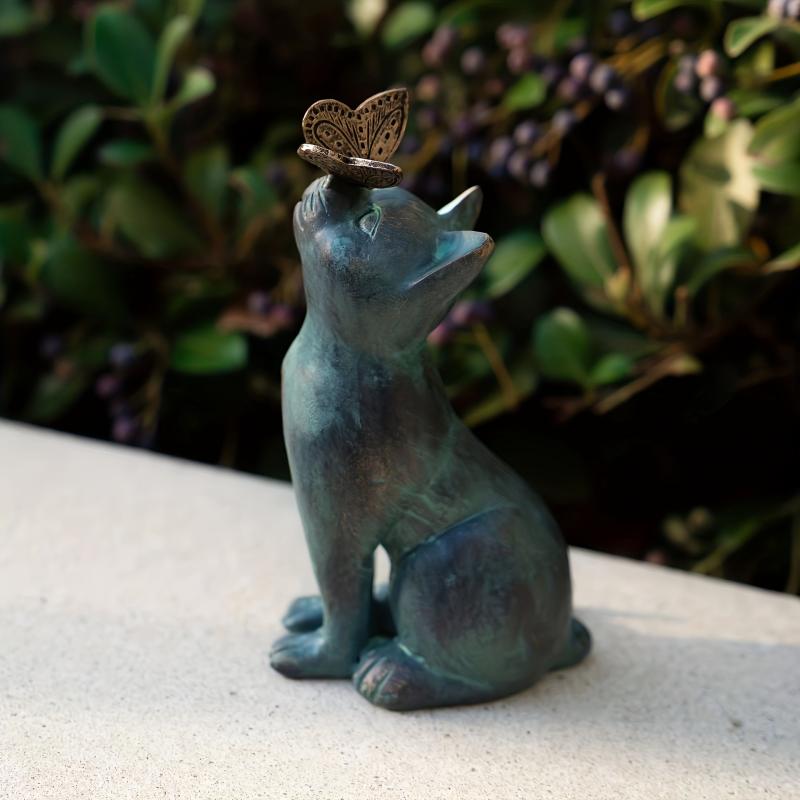 Curious Cat with Butterfly Statue Resin Decoration