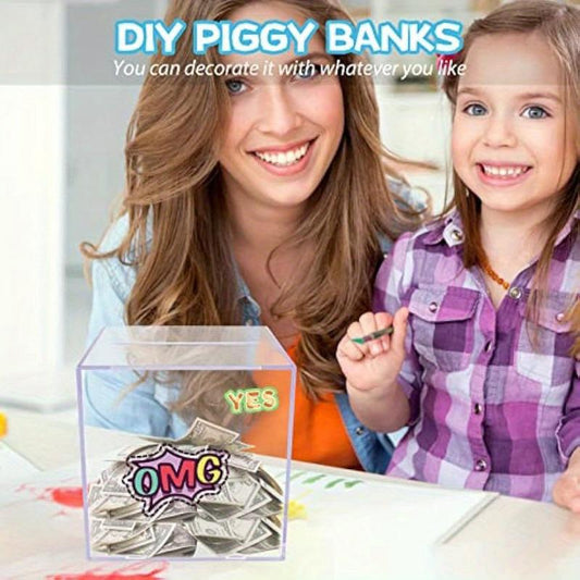 Square Acrylic Adult Piggy Bank Unredeemable Money Box