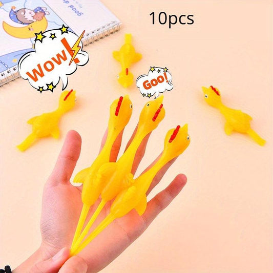 Catapulted Ejection Chicken Toy Rubber Finger Prank Flying Slingshot