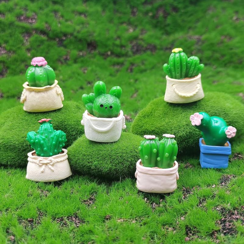 6pcs Mini Potted Plants Flowers Cactus Bonsai Statue Figurines