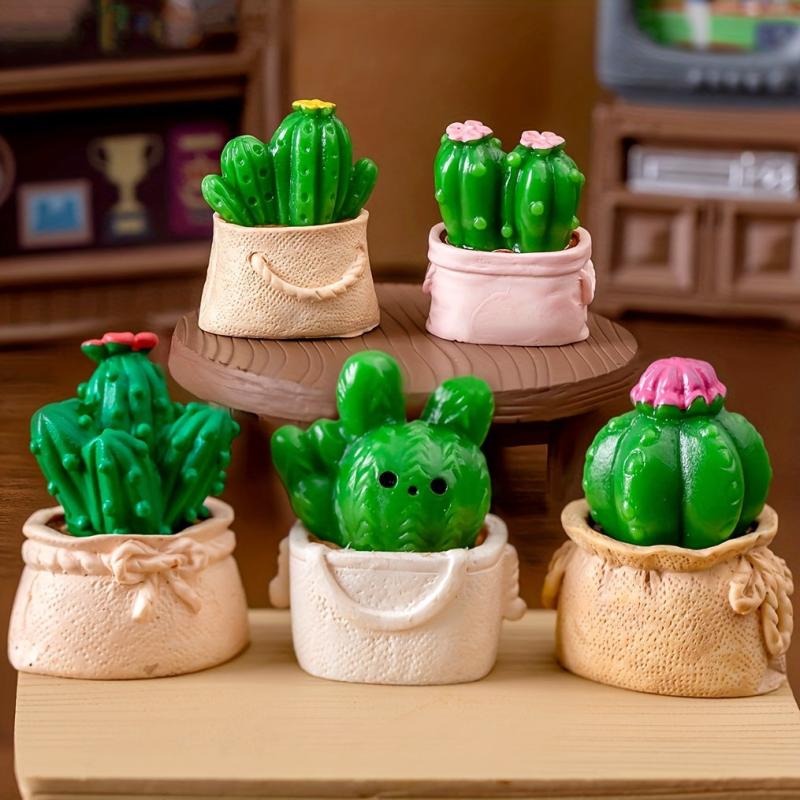 6pcs Mini Potted Plants Flowers Cactus Bonsai Statue Figurines