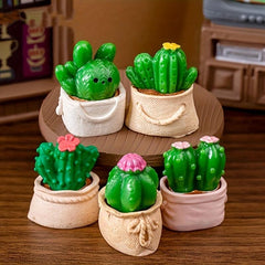 6pcs Mini Potted Plants Flowers Cactus Bonsai Statue Figurines