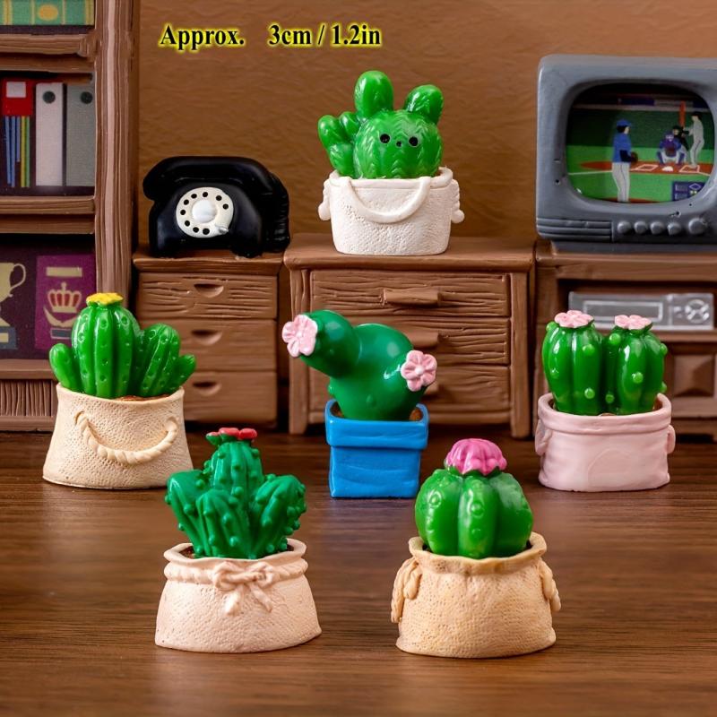 6pcs Mini Potted Plants Flowers Cactus Bonsai Statue Figurines