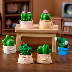 6pcs Mini Potted Plants Flowers Cactus Bonsai Statue Figurines