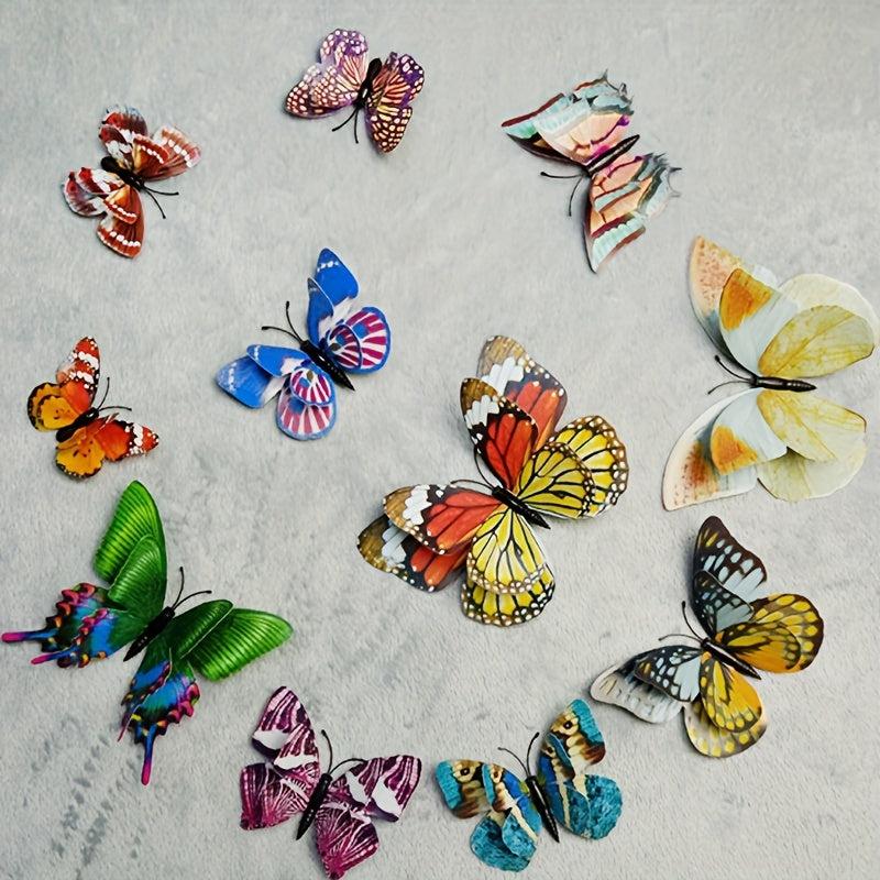 12pcs 3D Double Layer Butterfly Wall Stickers Luminous Creative Decor