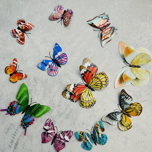 12pcs 3D Double Layer Butterfly Wall Stickers Luminous Creative Decor