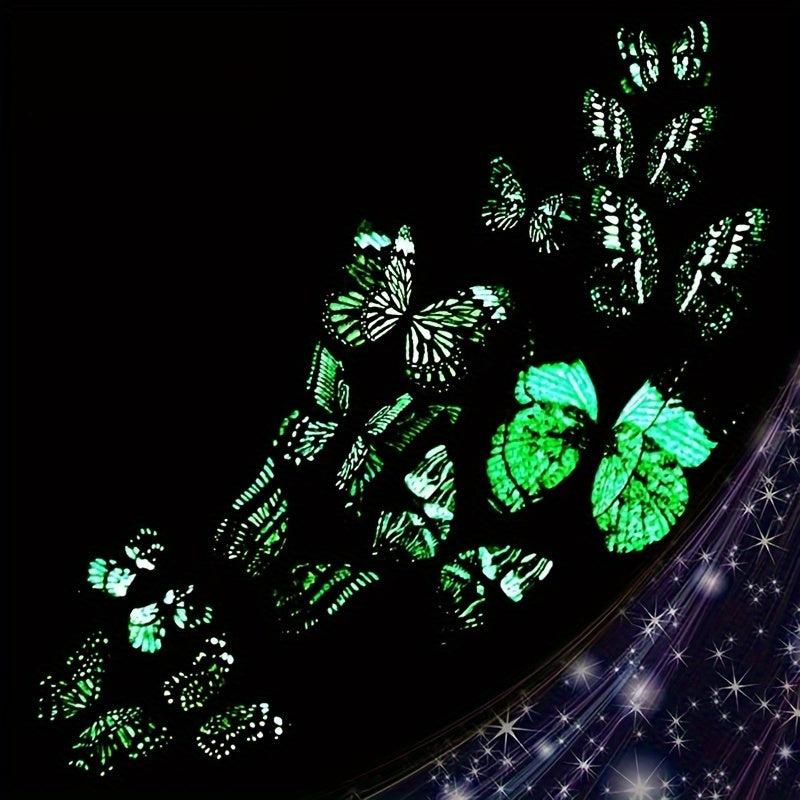 12pcs 3D Double Layer Butterfly Wall Stickers Luminous Creative Decor