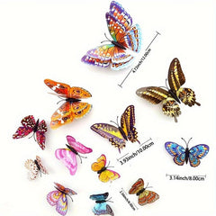 12pcs 3D Double Layer Butterfly Wall Stickers Luminous Creative Decor