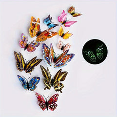 12pcs 3D Double Layer Butterfly Wall Stickers Luminous Creative Decor