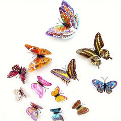 12pcs 3D Double Layer Butterfly Wall Stickers Luminous Creative Decor