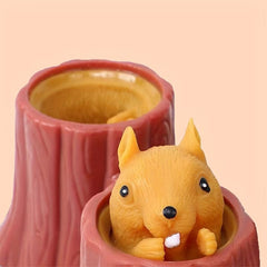 Scary Squirrel Cup Pinch Toy For Halloween Tree Stump Hamster Decompression