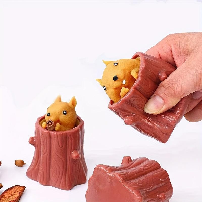 Scary Squirrel Cup Pinch Toy For Halloween Tree Stump Hamster Decompression