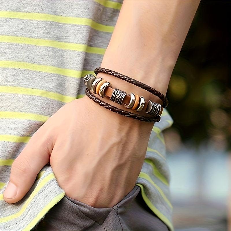 Unisex Beaded Leather Bracelet European American Hand Decoration