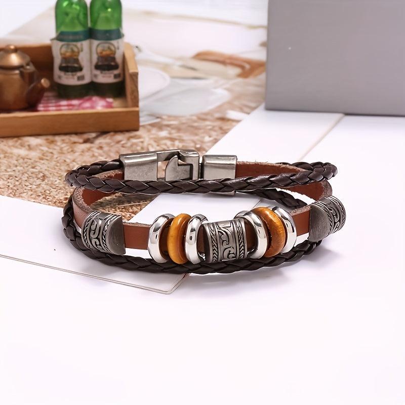 Unisex Beaded Leather Bracelet European American Hand Decoration