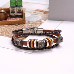 Unisex Beaded Leather Bracelet European American Hand Decoration