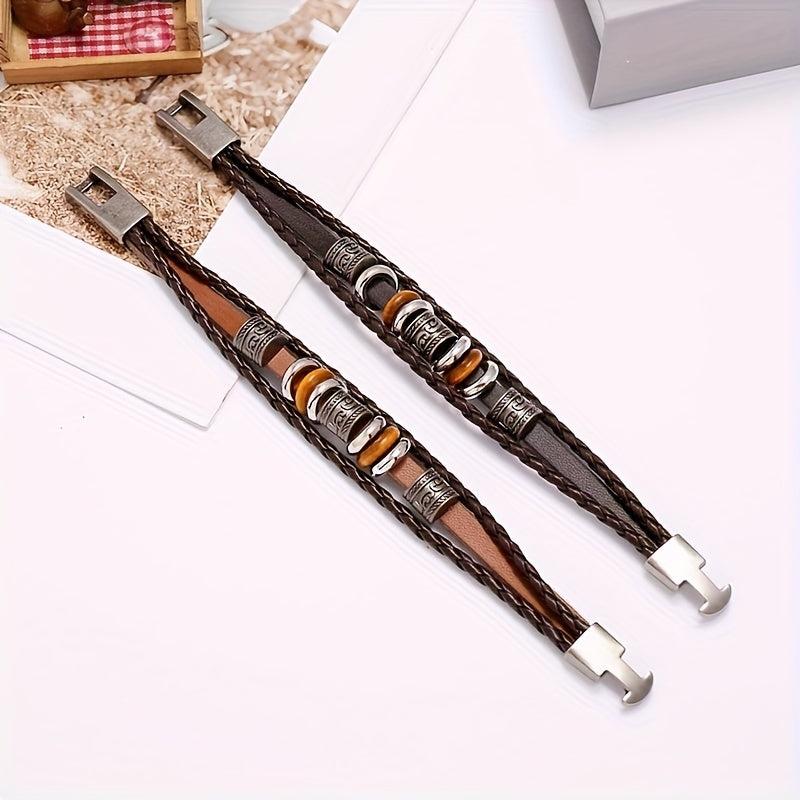 Unisex Beaded Leather Bracelet European American Hand Decoration