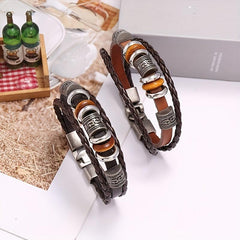 Unisex Beaded Leather Bracelet European American Hand Decoration