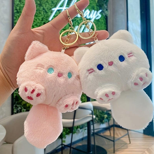 Cartoon Rattle Tail Cat Pink Keychain Couple Car Pendant Gift Bag Pendant