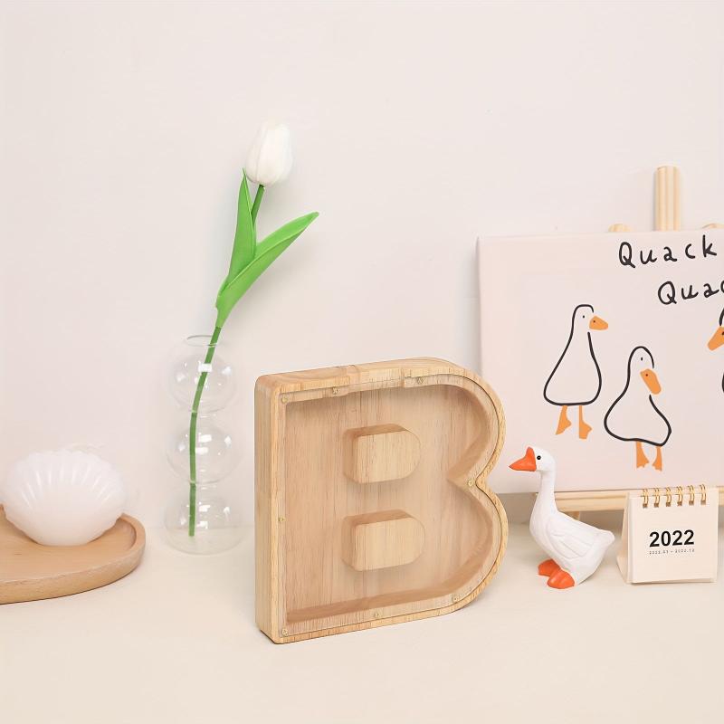 Wooden Alphabet Fun English Savings Jar Decoration Coin Storage