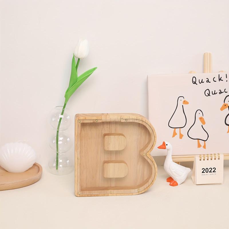 Wooden Alphabet Fun English Savings Jar Decoration Coin Storage