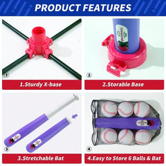 Pink 3 in 1 Baseball Set for Ages 3-5: Tee, T-Ball Launcher, 6 Softballs