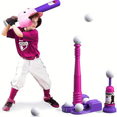 Pink 3 in 1 Baseball Set for Ages 3-5: Tee, T-Ball Launcher, 6 Softballs