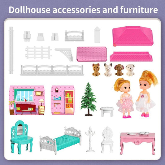 2-Story Dollhouse Dreamhouse For Girls w/ 2 Dolls & Accessories