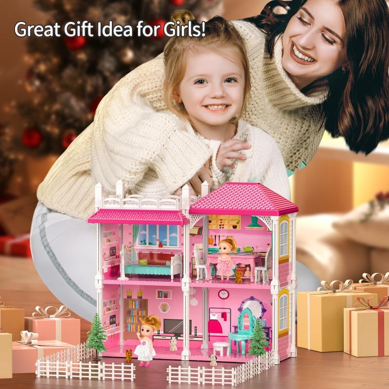 2-Story Dollhouse Dreamhouse For Girls w/ 2 Dolls & Accessories