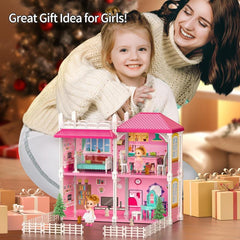 2-Story Dollhouse Dreamhouse For Girls w/ 2 Dolls & Accessories