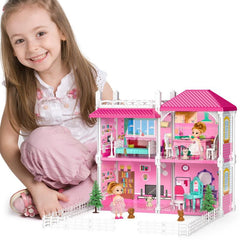 2-Story Dollhouse Dreamhouse For Girls w/ 2 Dolls & Accessories