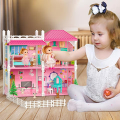 2-Story Dollhouse Dreamhouse For Girls w/ 2 Dolls & Accessories