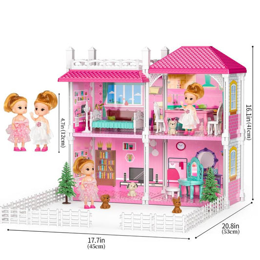 2-Story Dollhouse Dreamhouse For Girls w/ 2 Dolls & Accessories
