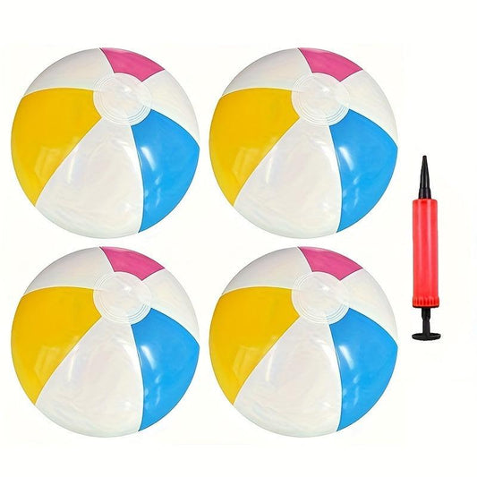 4pcs Inflatable Beach Balls with Pump for Pool Games Party Decorations