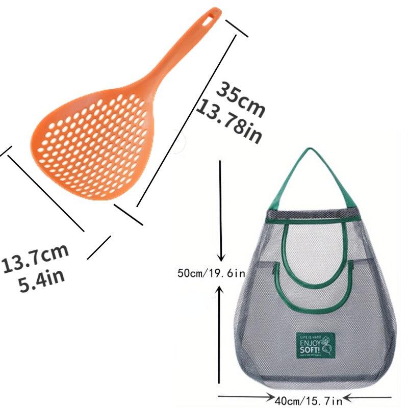 Beach Treasure Mesh Shovel & Bag Set - Shell Collecting Sand Sifting