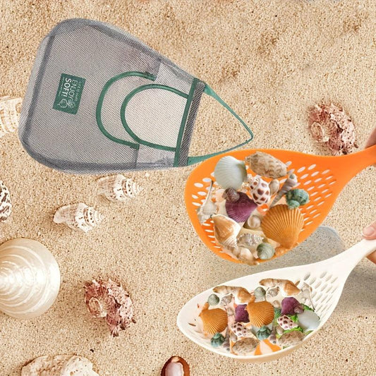 Beach Treasure Mesh Shovel & Bag Set - Shell Collecting Sand Sifting