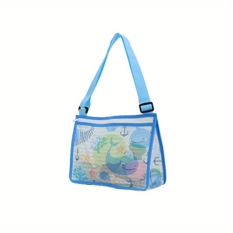 Kids Beach Mesh Bag Sea Animal Prints Shell Collecting Tote