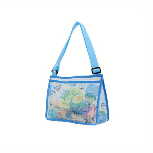 Kids Beach Mesh Bag Sea Animal Prints Shell Collecting Tote