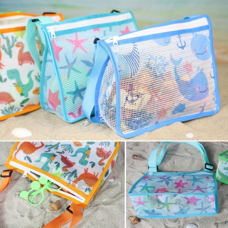 Kids Beach Mesh Bag Sea Animal Prints Shell Collecting Tote