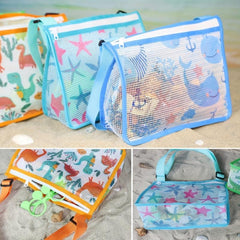 Kids Beach Mesh Bag Sea Animal Prints Shell Collecting Tote