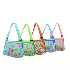 Kids Beach Mesh Bag Sea Animal Prints Shell Collecting Tote