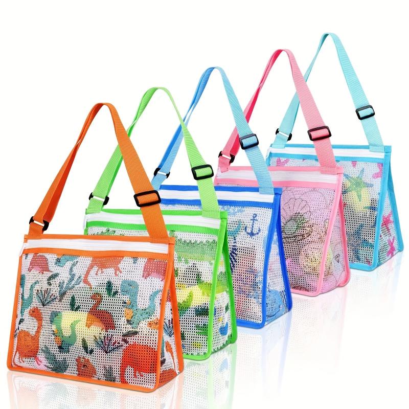 Kids Beach Mesh Bag Sea Animal Prints Shell Collecting Tote