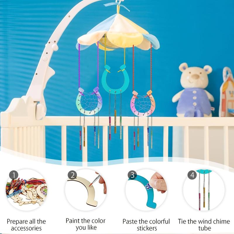 16 Pc Wooden Horseshoe Wind Chimes Set for Kids Birthday Party Crafts