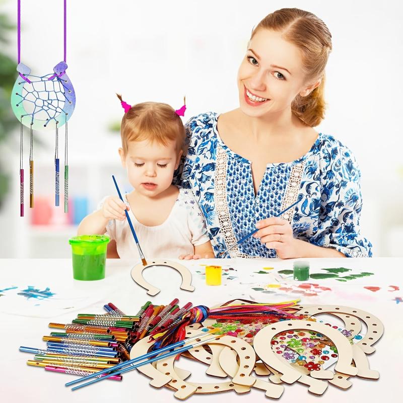 16 Pc Wooden Horseshoe Wind Chimes Set for Kids Birthday Party Crafts