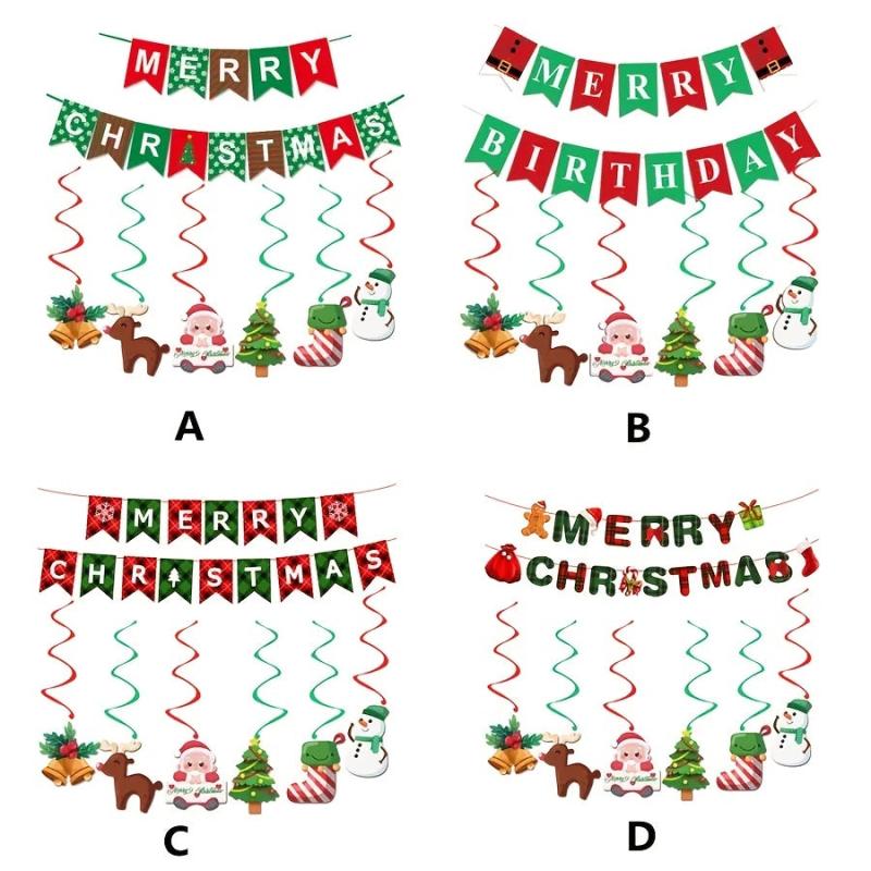 20pcs Christmas Snowflake Pull Flag Snowman Elk Bell Spiral Ornament Set