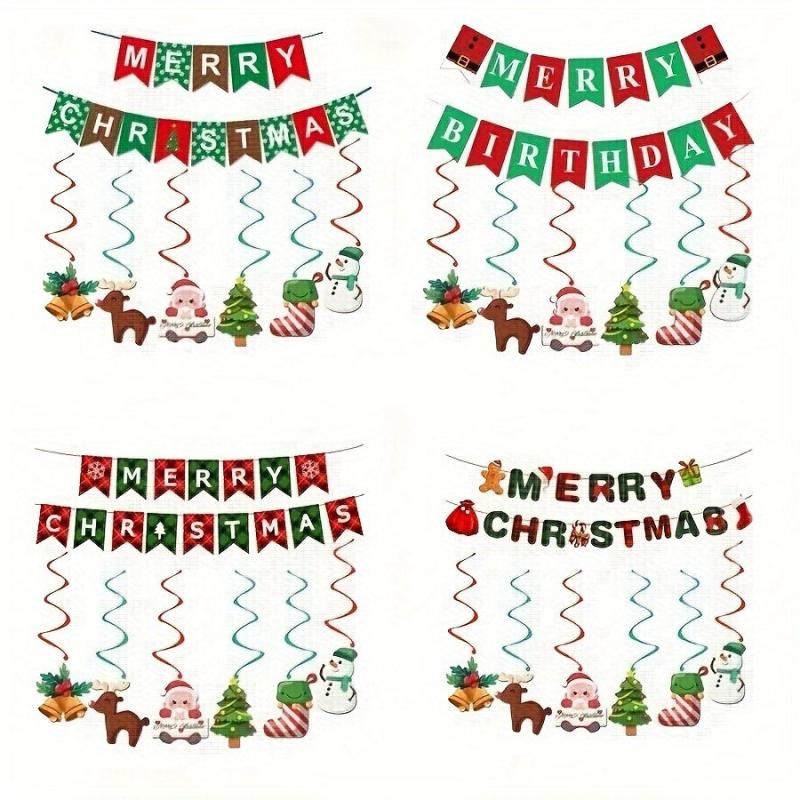 20pcs Christmas Snowflake Pull Flag Snowman Elk Bell Spiral Ornament Set