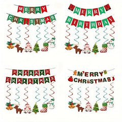 20pcs Christmas Snowflake Pull Flag Snowman Elk Bell Spiral Ornament Set