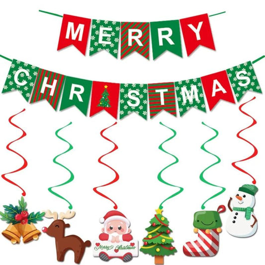 20pcs Christmas Snowflake Pull Flag Snowman Elk Bell Spiral Ornament Set