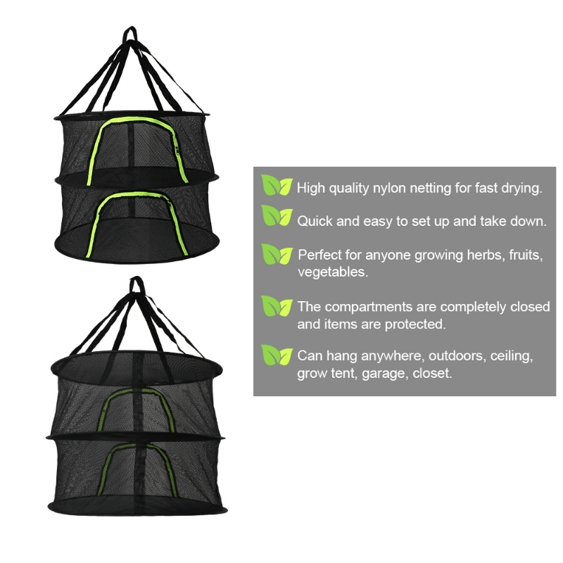 Hanging Basket Folding Rack 2 Layers Mesh Dryer Bag With Zipper