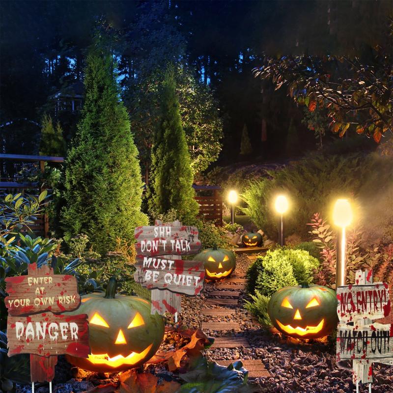 6 Pcs Halloween Yard Signs Outdoor Decor Party Stakes Letters Props